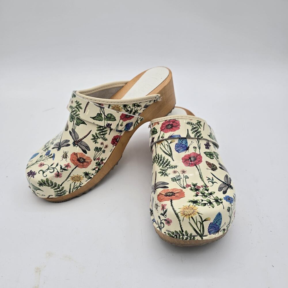 Bjork Shoes Women 5.5 6 36 Clog Wood White Poppy Beetle Danish Swedish Open Back